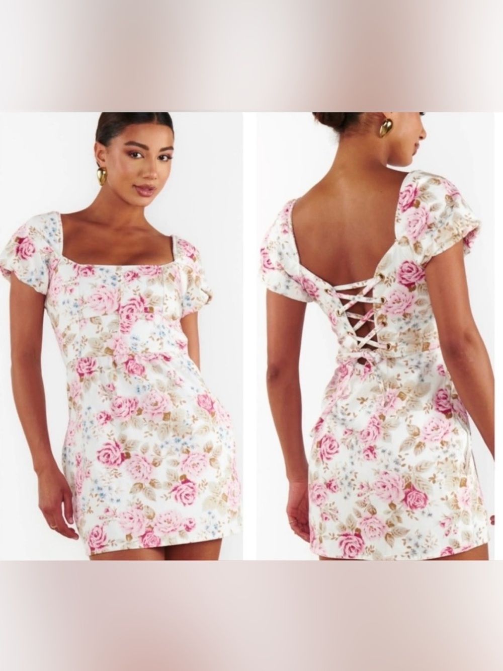 Show Me Your Mumu London Lace Up Denim Dress in Spring Floral Sz Small/NWT